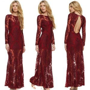 For Love And Lemons Burgundy Lace Maxi Dress